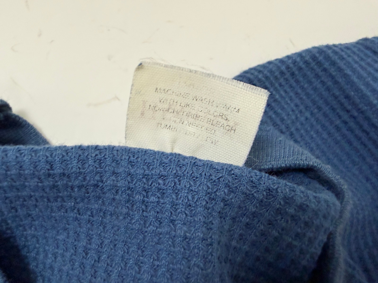 Vintage 80s Waffle-Knit Thermal Shirt Men Large Tight Stretch Outdoors Blue USA