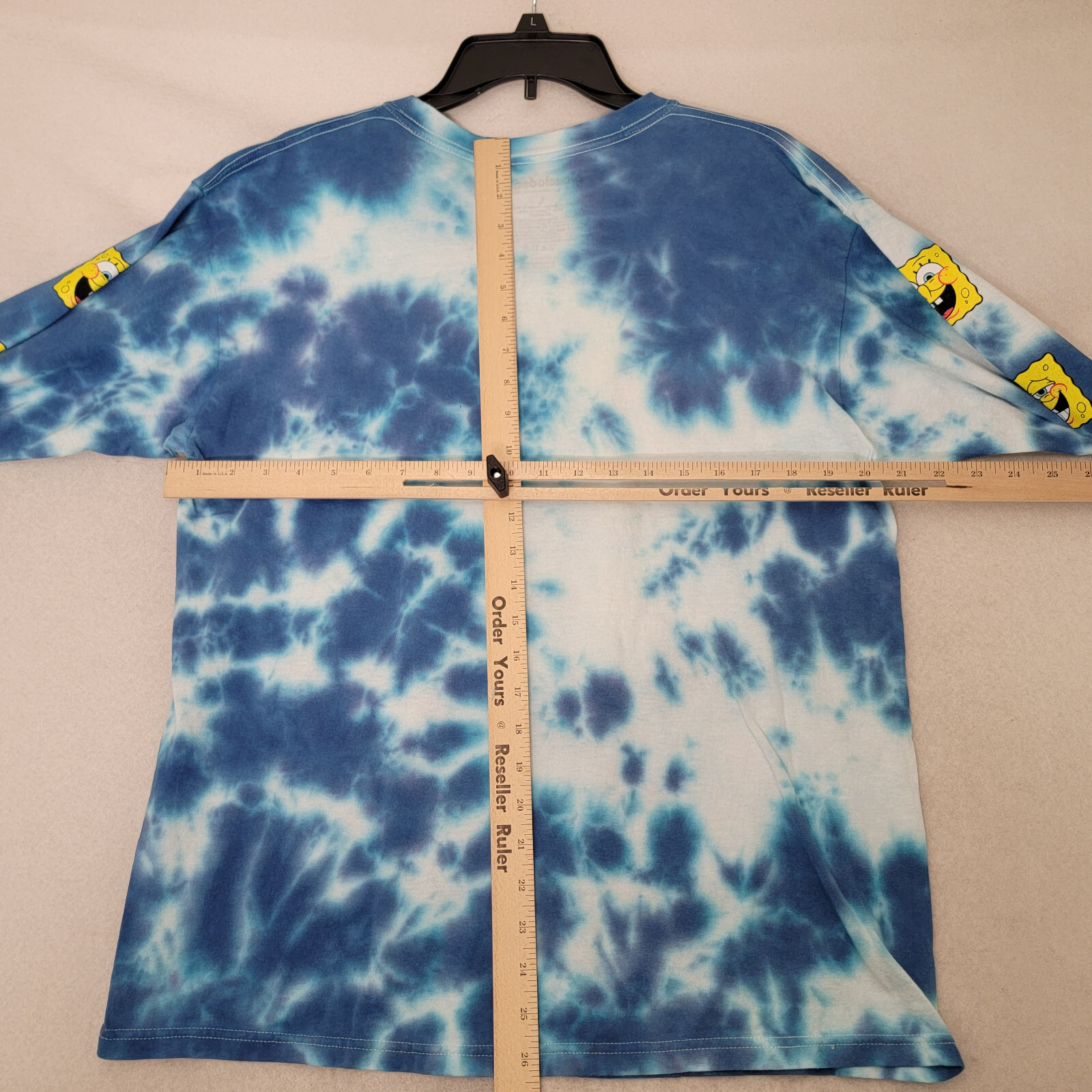 NICKELODEON SPONGEBOB TIE DYE T SHIRT MENS Large L BLUE WHITE LONG SLEEVE NWT