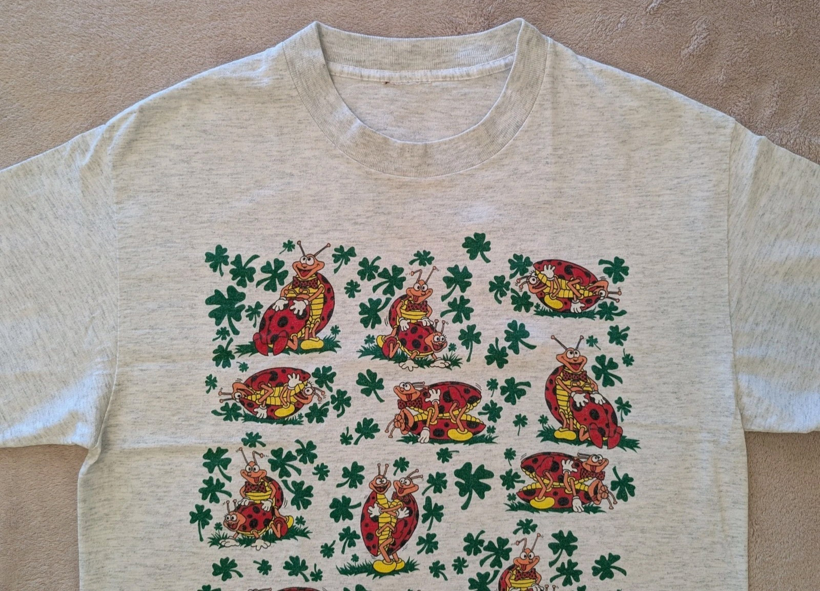 Vintage 1993 Risque Funny Ladybug Positions Four Leaf Clovers Shirt Coast Trends
