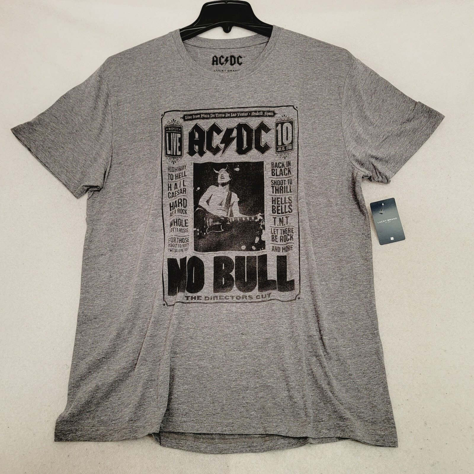 Lucky Brand ACDC NO BULL Shirt Mens LARGE GRAY METAL CONCERT TOUR NWT