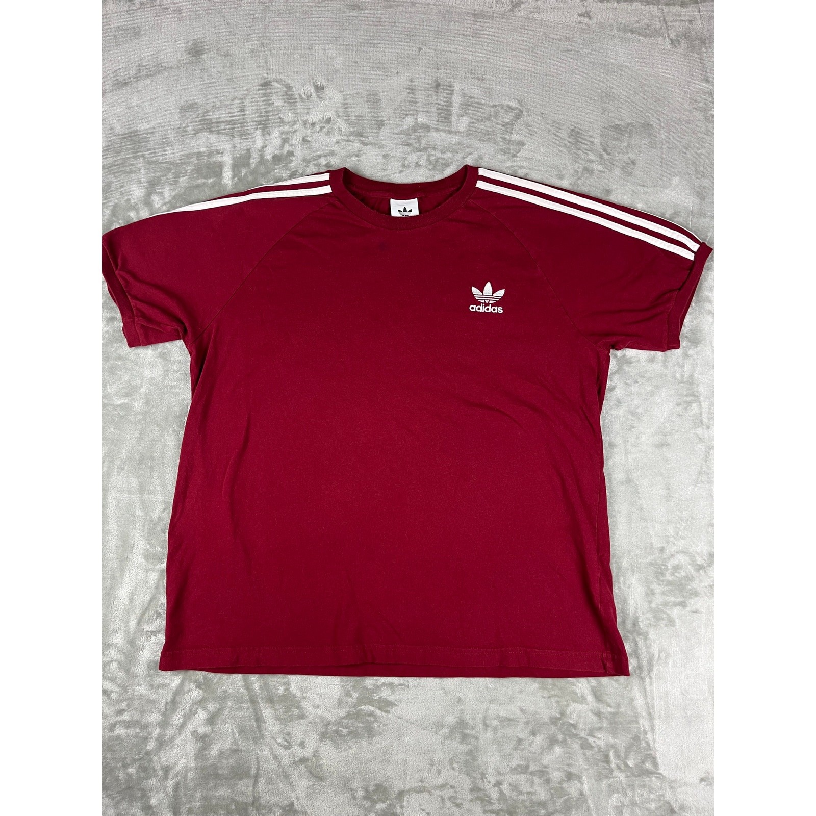 Adidas Originals Trefoil T-Shirt Large L Maroon White 3-Stripes Crewneck Cotton