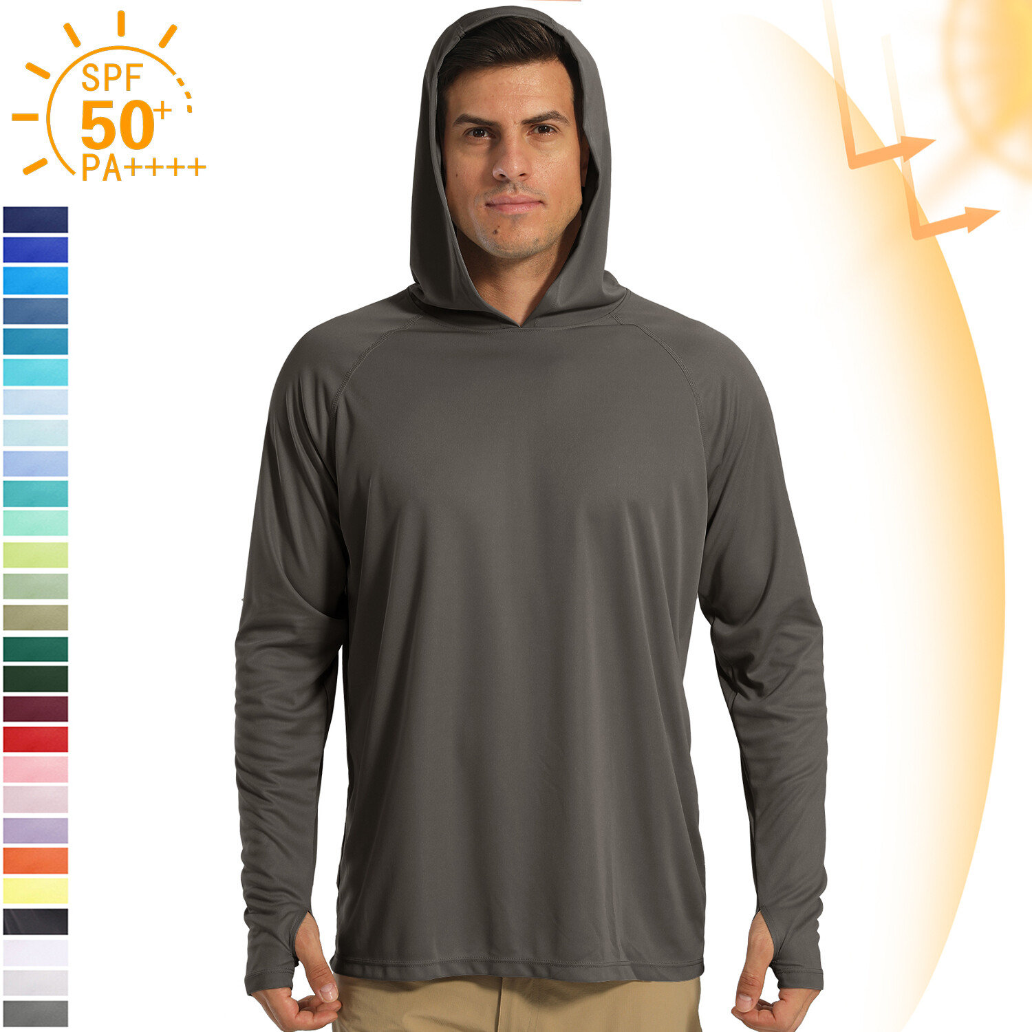 UPF50+ Mens Sun Shirts Long Sleeve T-Shirt Outdoor Sports Skin Protection Hoodie