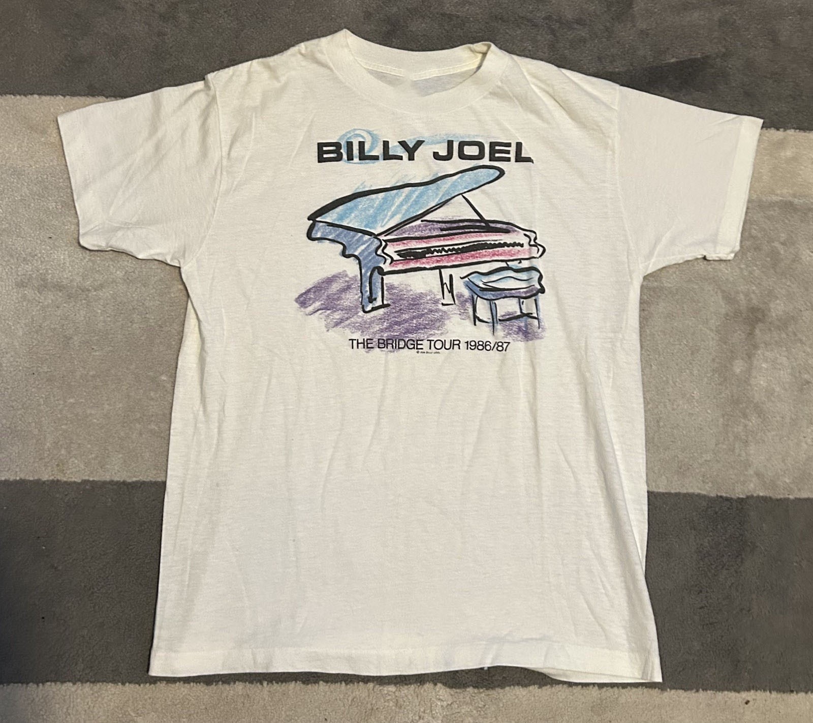 VTG 1986-1987 Billy Joel ‘The Bridge’ Tour Ched T-Shirt PM347 FREE SHIPPING