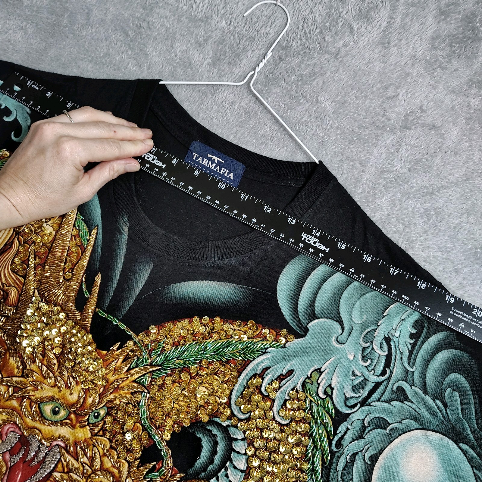 TARMAFIA Year of the Dragon Handmade Sequin & Beaded Mens L Shirt Power Fortune