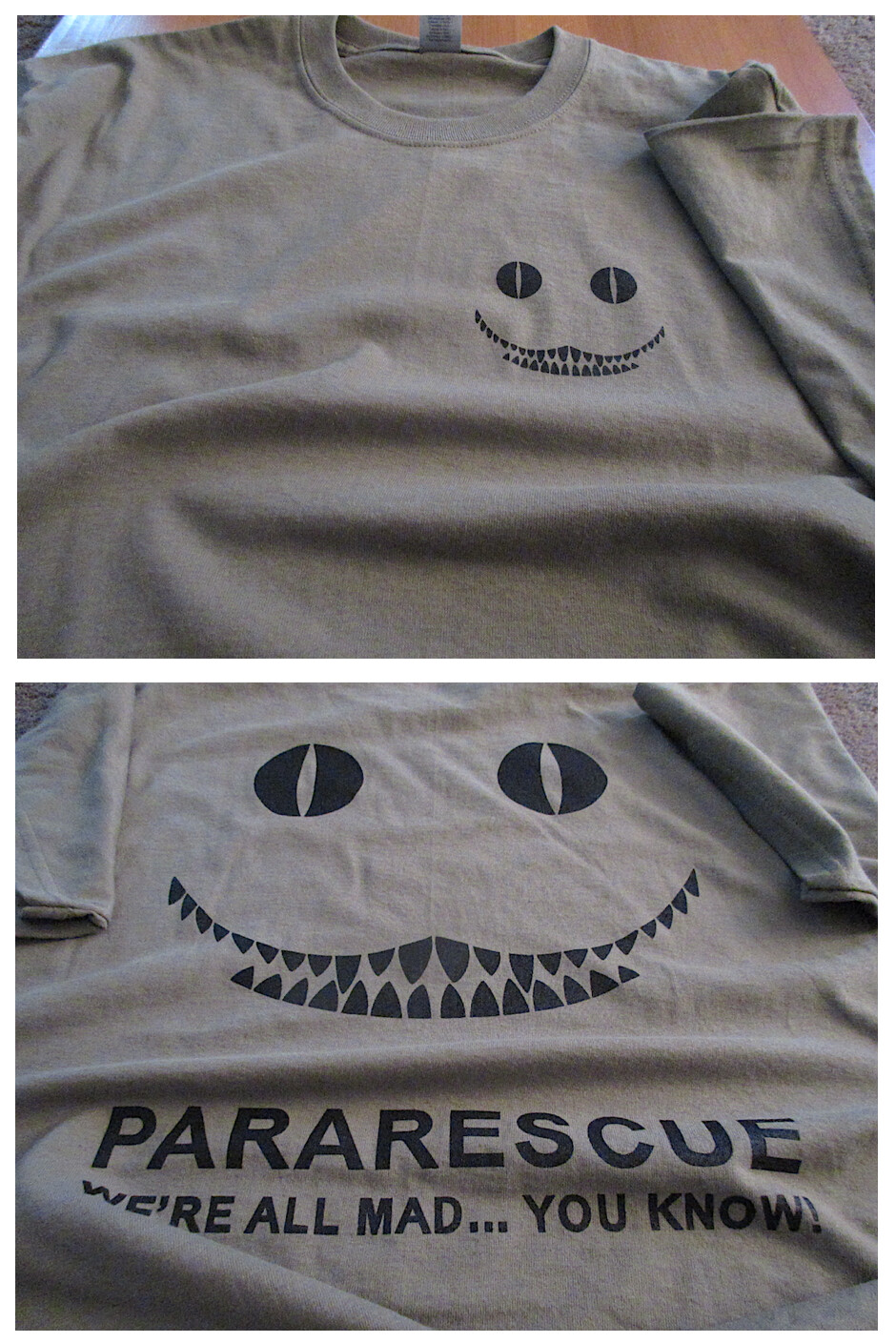 PARARESCUE “We”re All Mad” USAF Silk Screen T-Shirt XL Ultra Cotton TAN 6oz