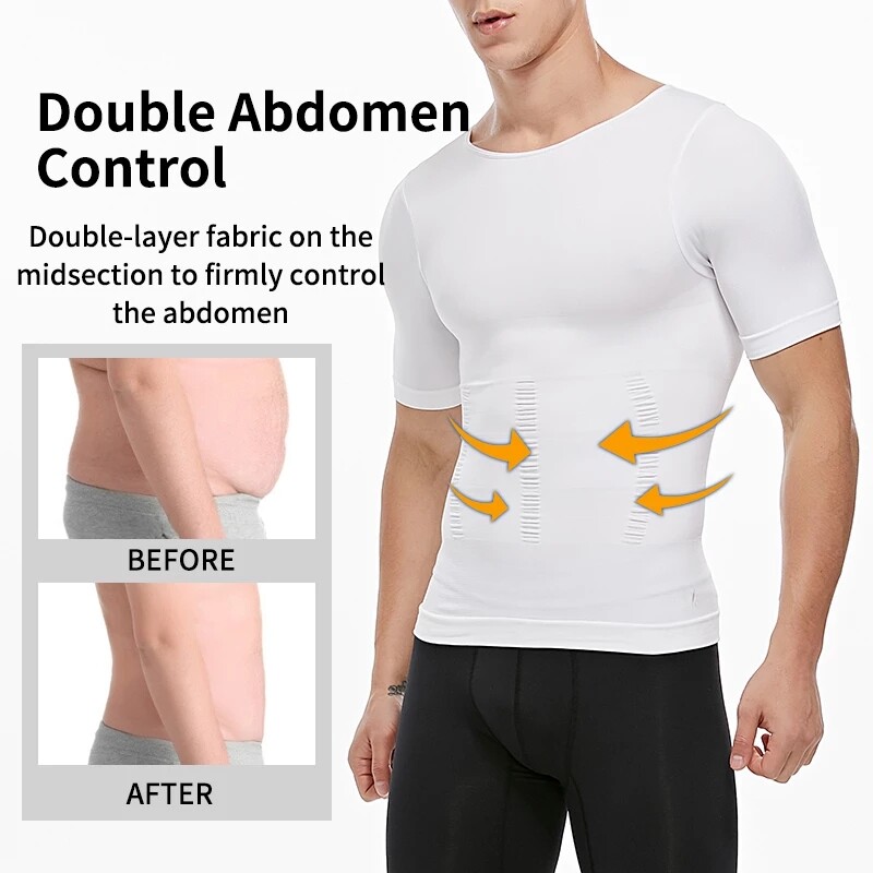 3 Pack Men Body Shaper Slimming Shirts Vest Compression Short Sleeve Shapewear