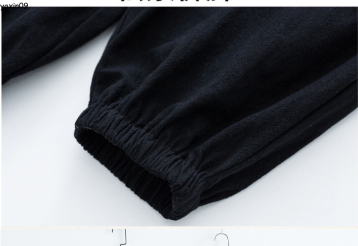 Men Cotton Linen Han Fu Summer Casual T-Shirt and Pants Outfits Sets Tang Suit