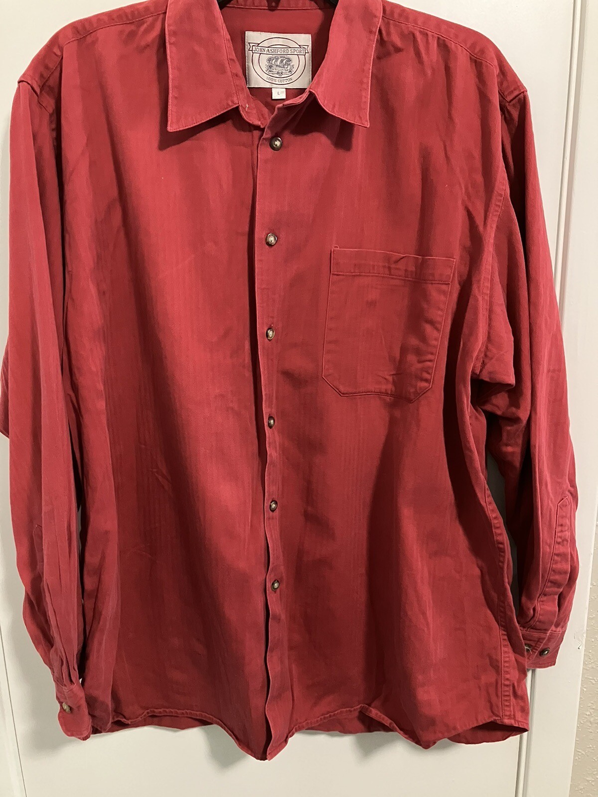 Vintage 90’s Hipster Red Shirt John Asheford Sports Large 💯% Cotton *Read Descr