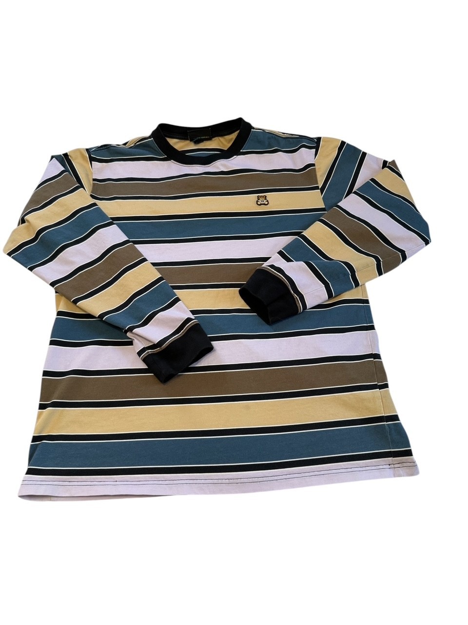 Teddy Fresh Striped Purple Blue Tan Long Sleeve Crew Neck Size M
