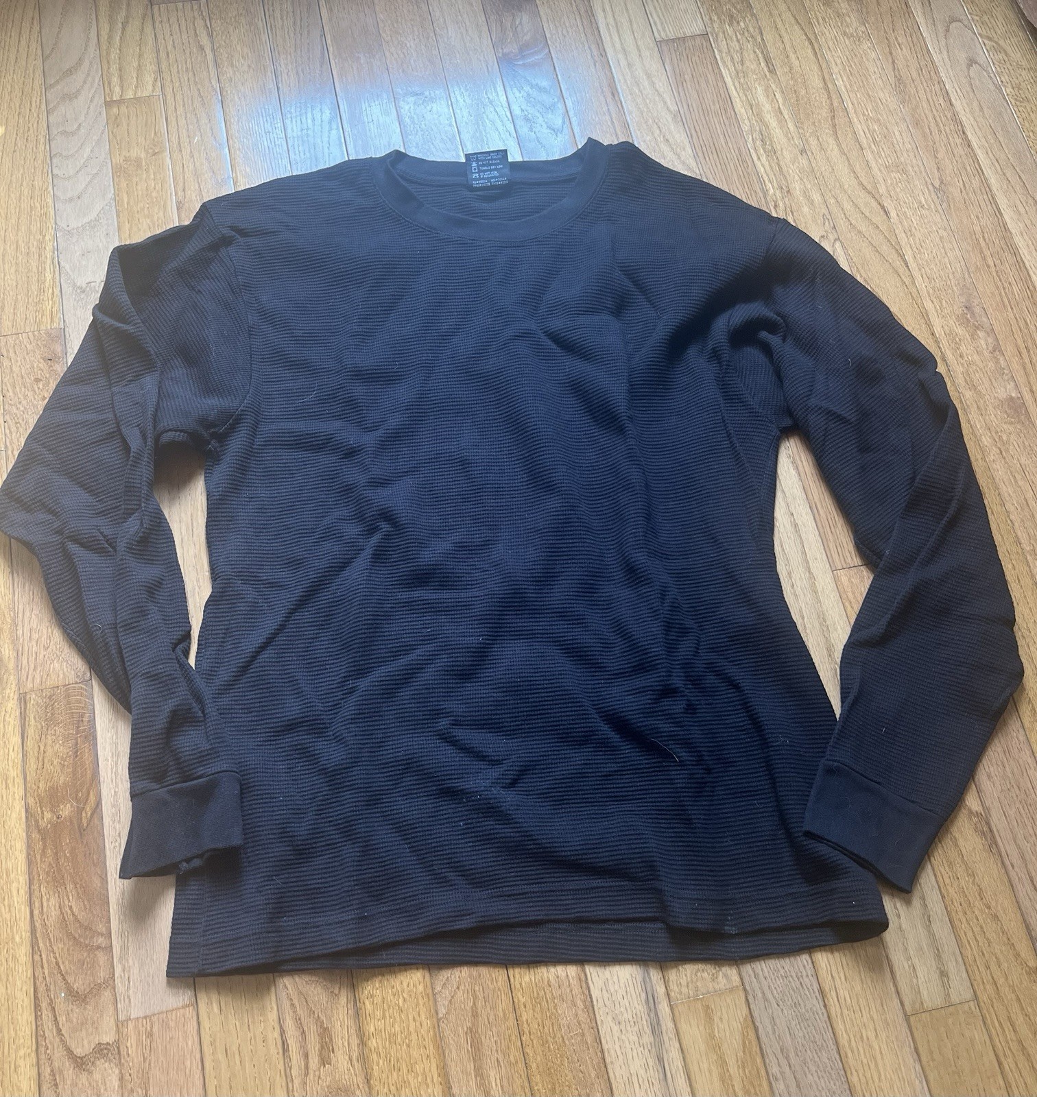 Bayside Vintage Heavyweight 7.5oz Made in USA Black Waffle Thermal size large