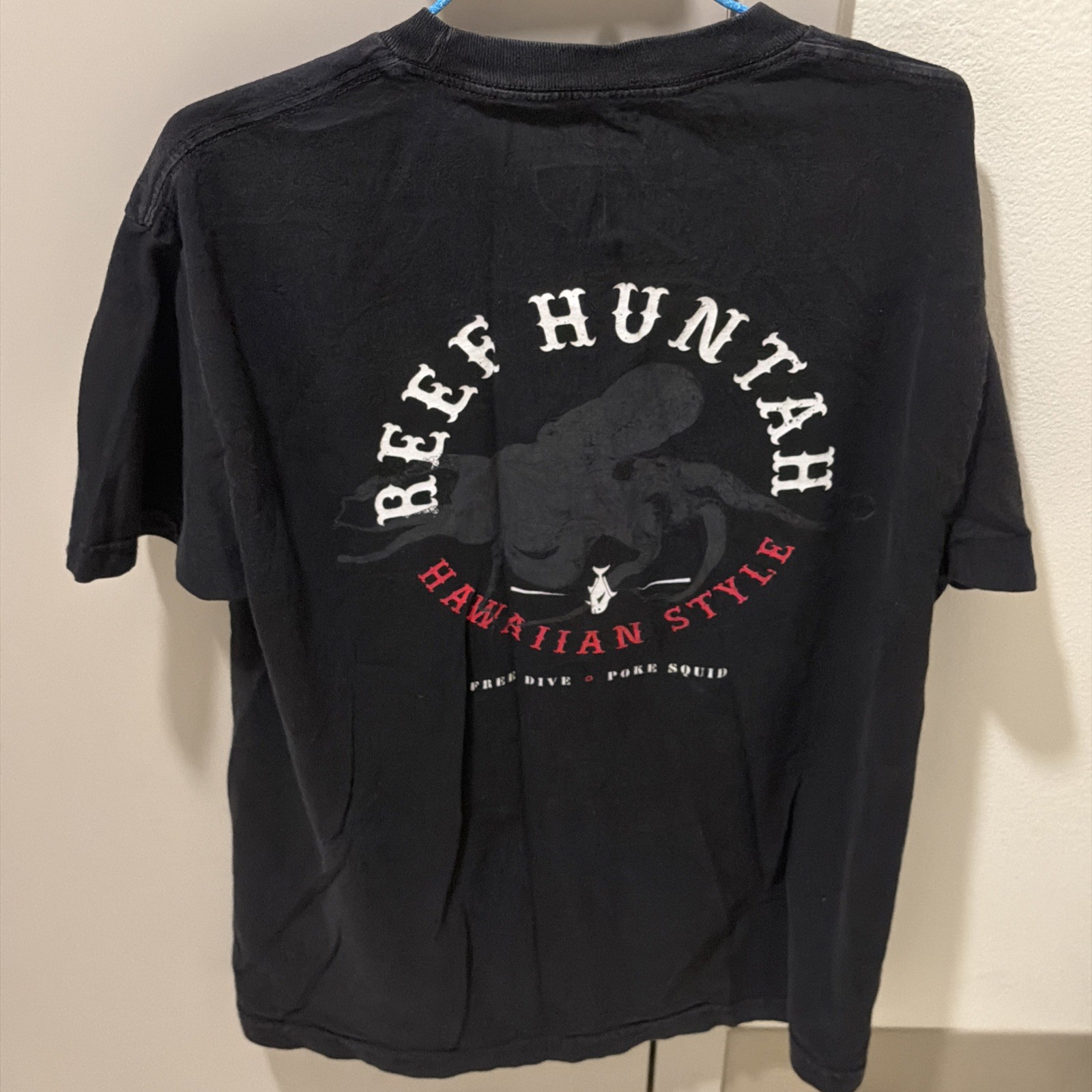 Hawaii T-shirt Black L, Hawaiian Style. Reef Huntah. Octopus, Poke. 100% Cotton