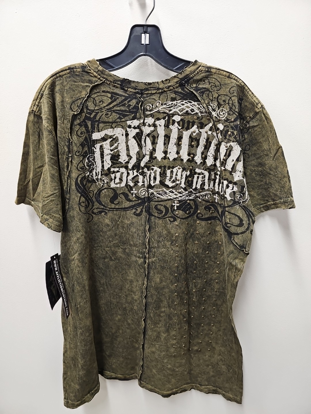 Affliction Dead Or Alive Shirt Men’s Large Copper Crewneck Beaded Rockabilly