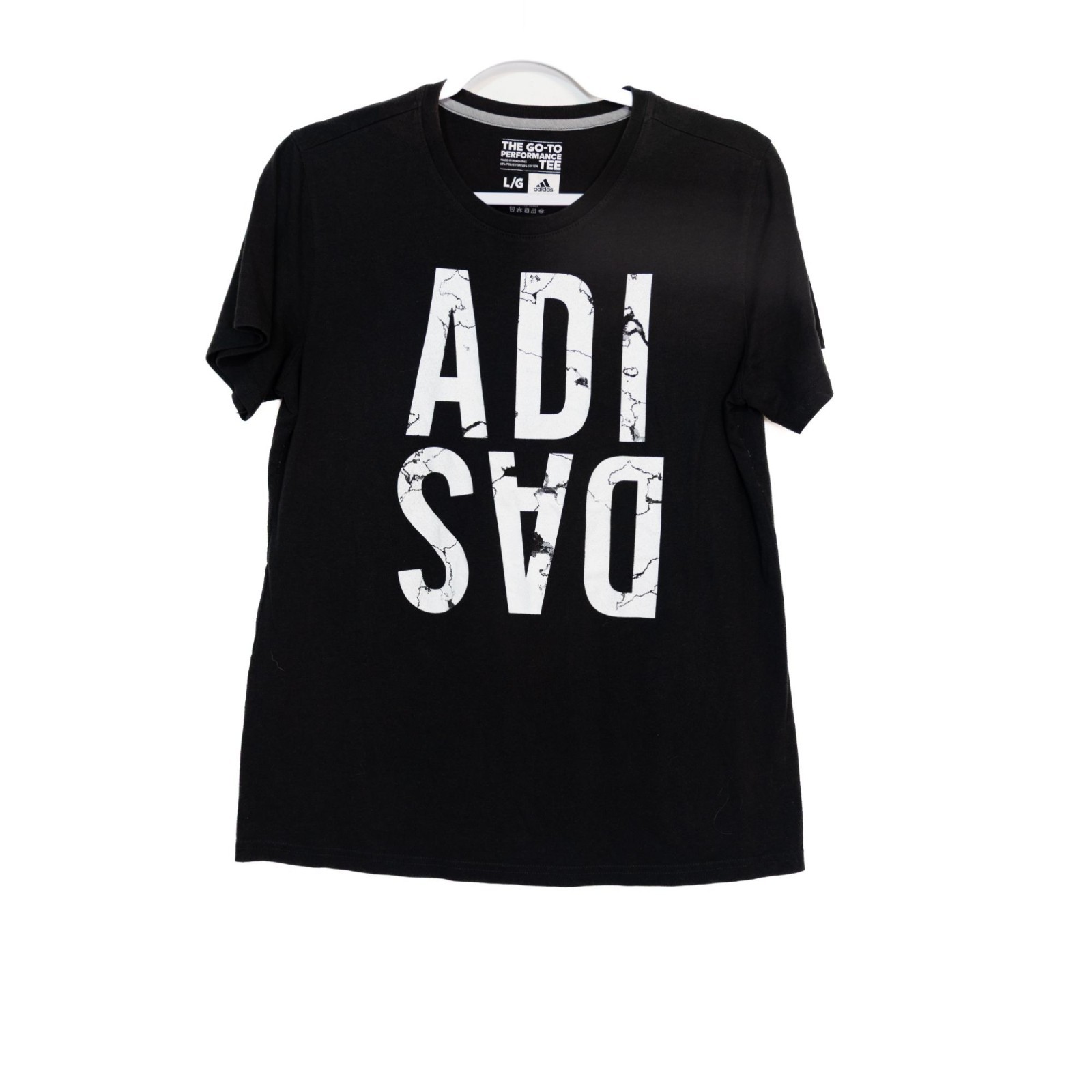 Adidas Size L Go-To Performance Tee Black White Graphic Logo