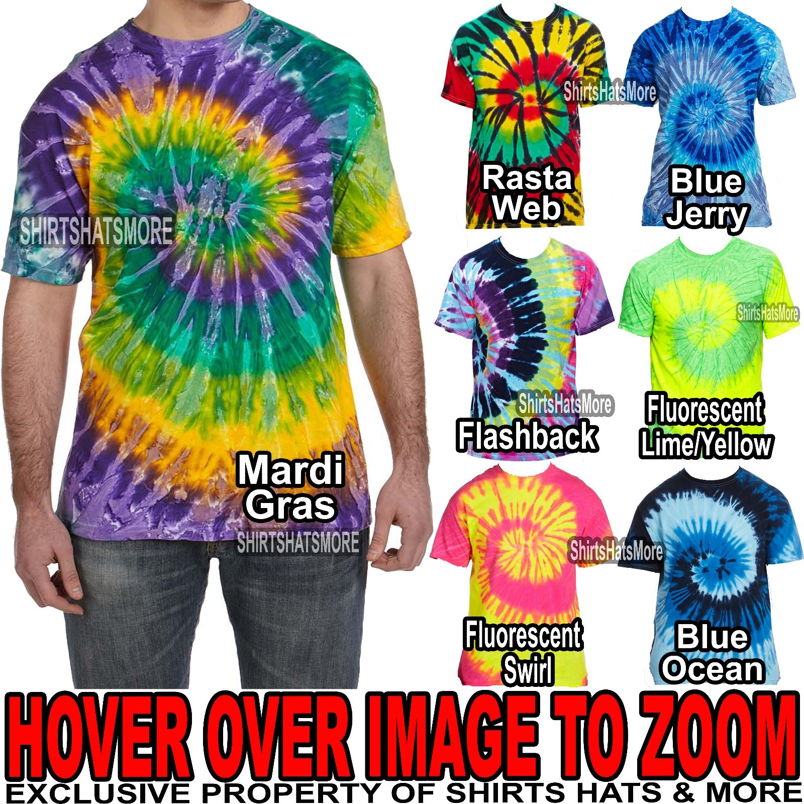 Mens Tie-Dye T-Shirt 100% PRESHRUNK Cotton Adult Tye-Die Tee S-3XL NEW!