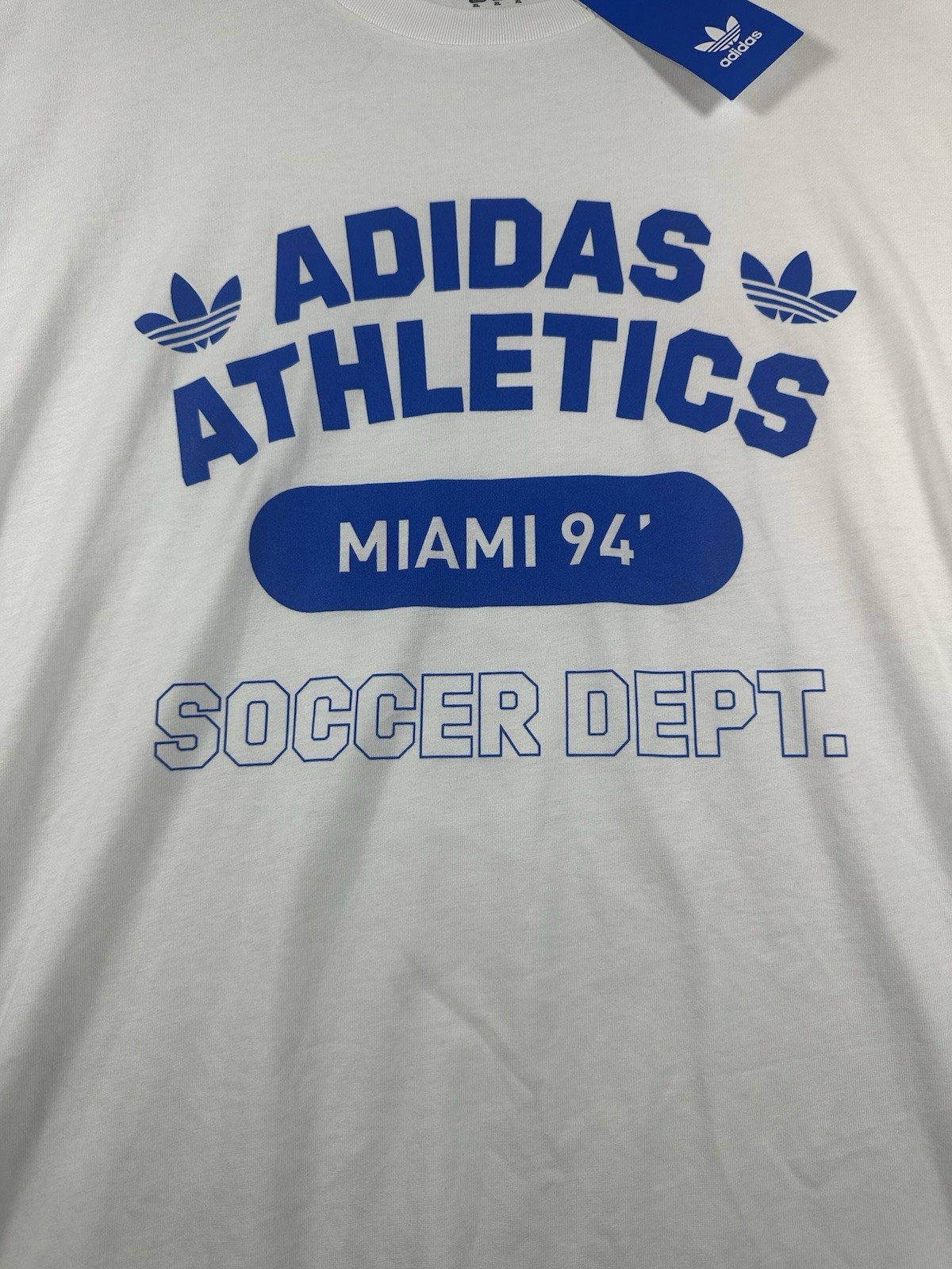 Adidas Athletics Mens XL Graphic T-Shirt White Miami 94 Soccer Dept Cotton Tee