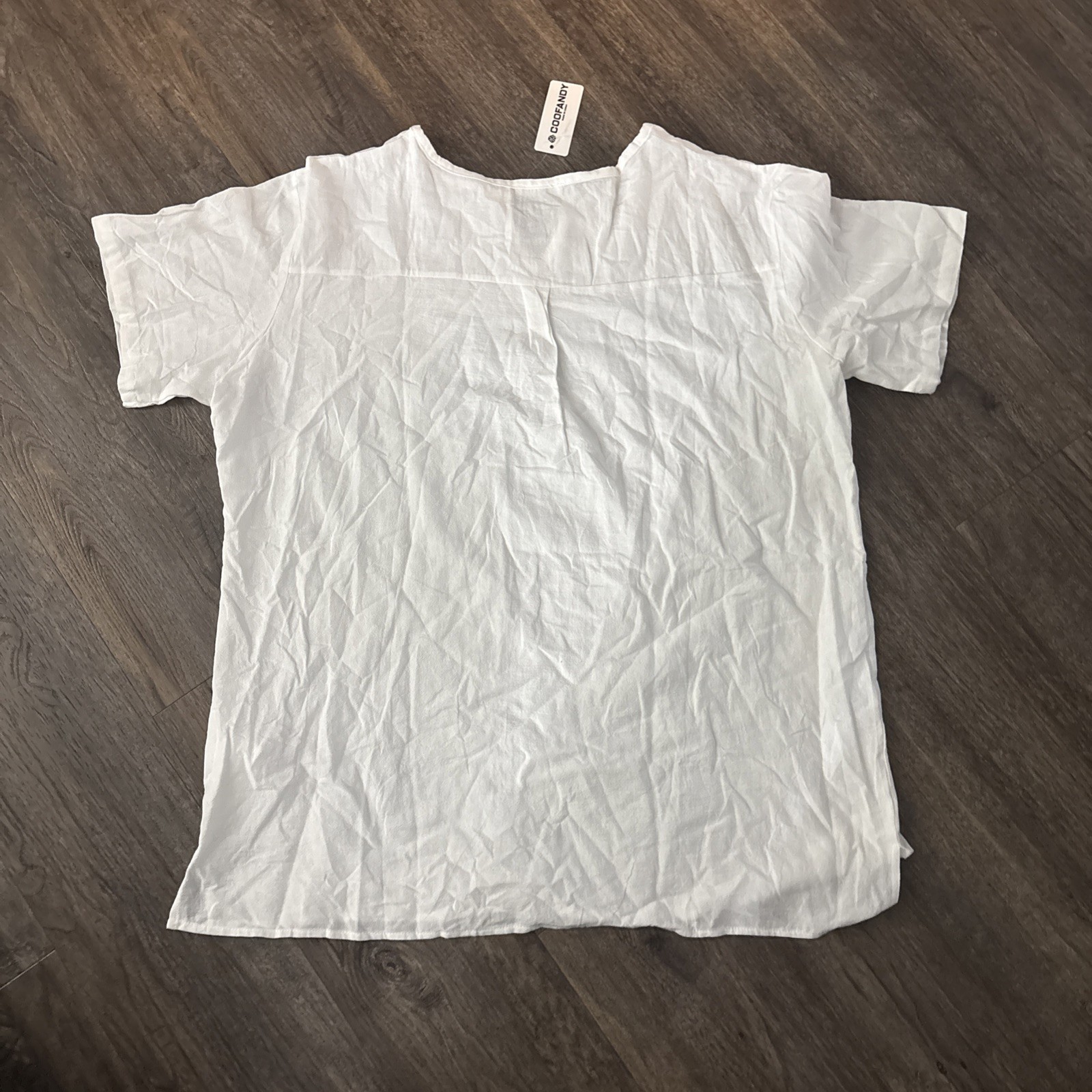 Coofandy Men’s Linen Textured Beach Tee Shirt White Cotton XL