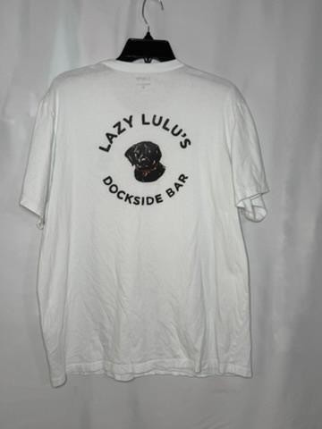 J.Crew Lazy Lulu’s Dockside Bar Graphic T-Shirt Mens XL White Black Lab Dog