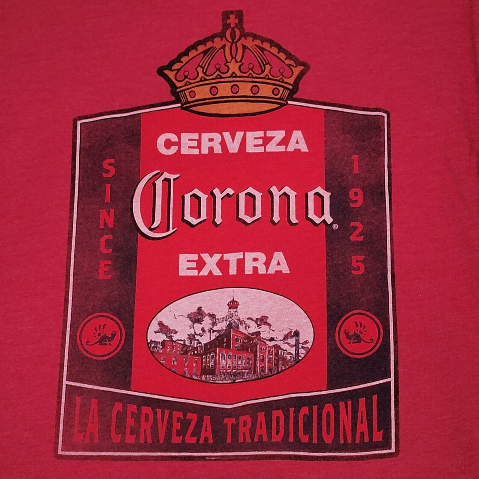 Lucky Brand Corona Beer Shirt Mens Large RED Casual Mexican Lager Distressed NWT