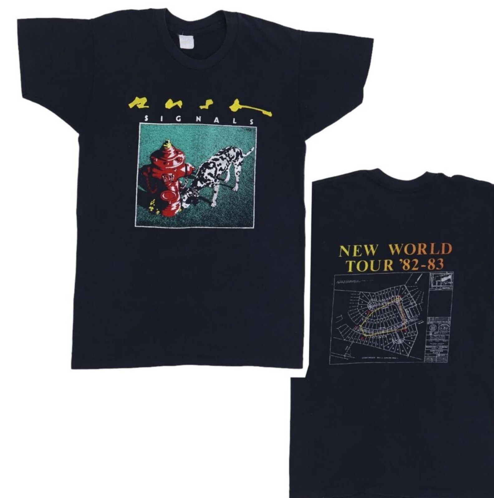 1982 Rush Signals New World Tour T-Shirt Unisex Black Cotton 2 Sides Tee S-5XL