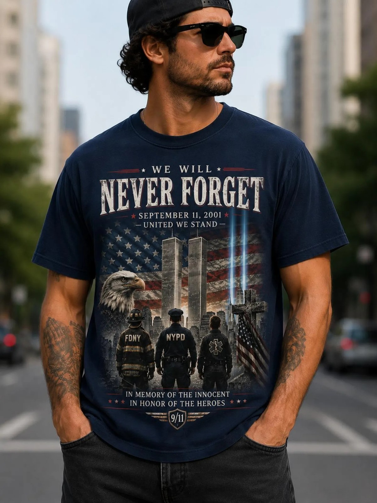 We Will Never Forget 9/11 Memorial Shirt, September 11 2001 Tribute T-Shirt