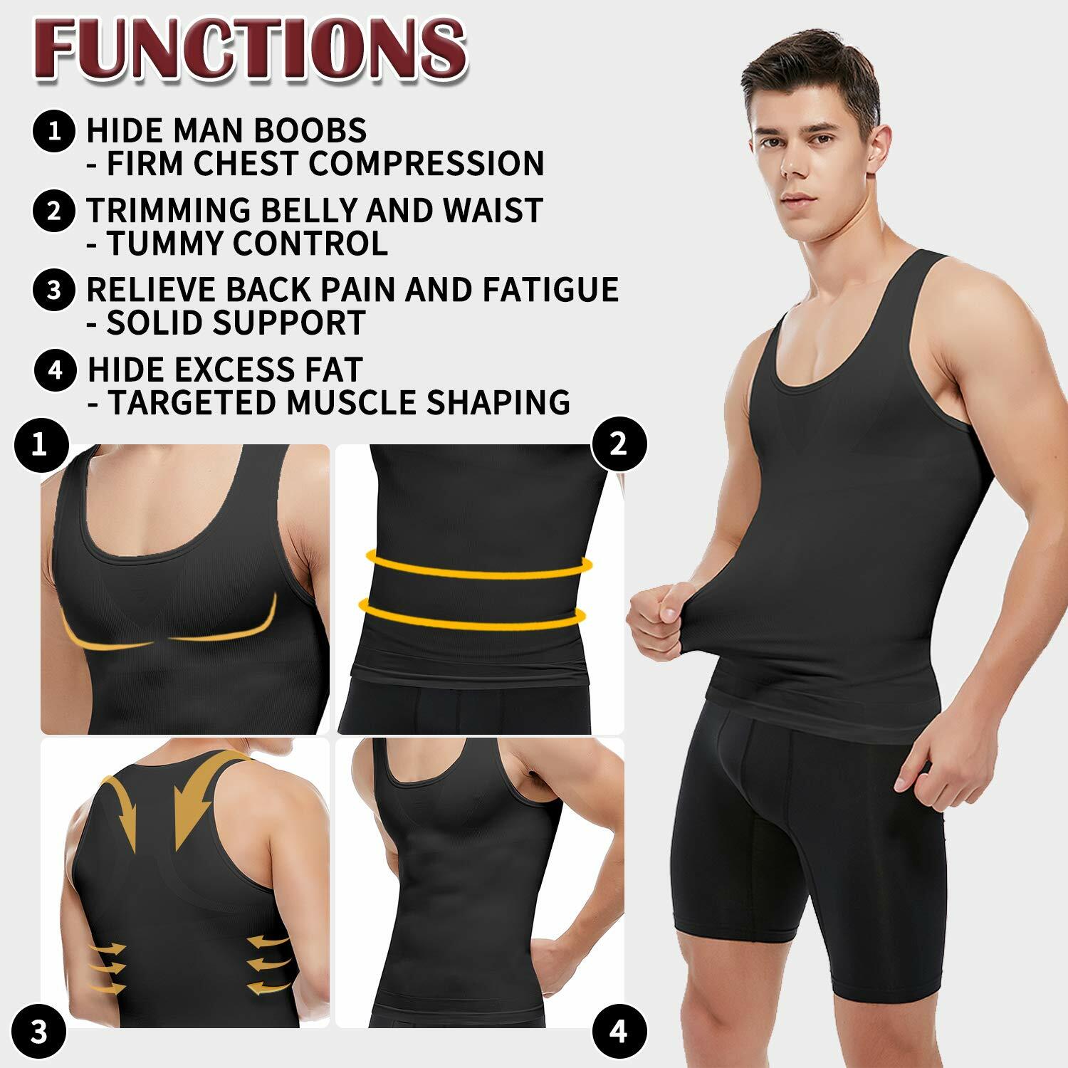 Mens Compression Shirt Slimming Body Shaper Vest Waist Trainer Vests Undershirts
