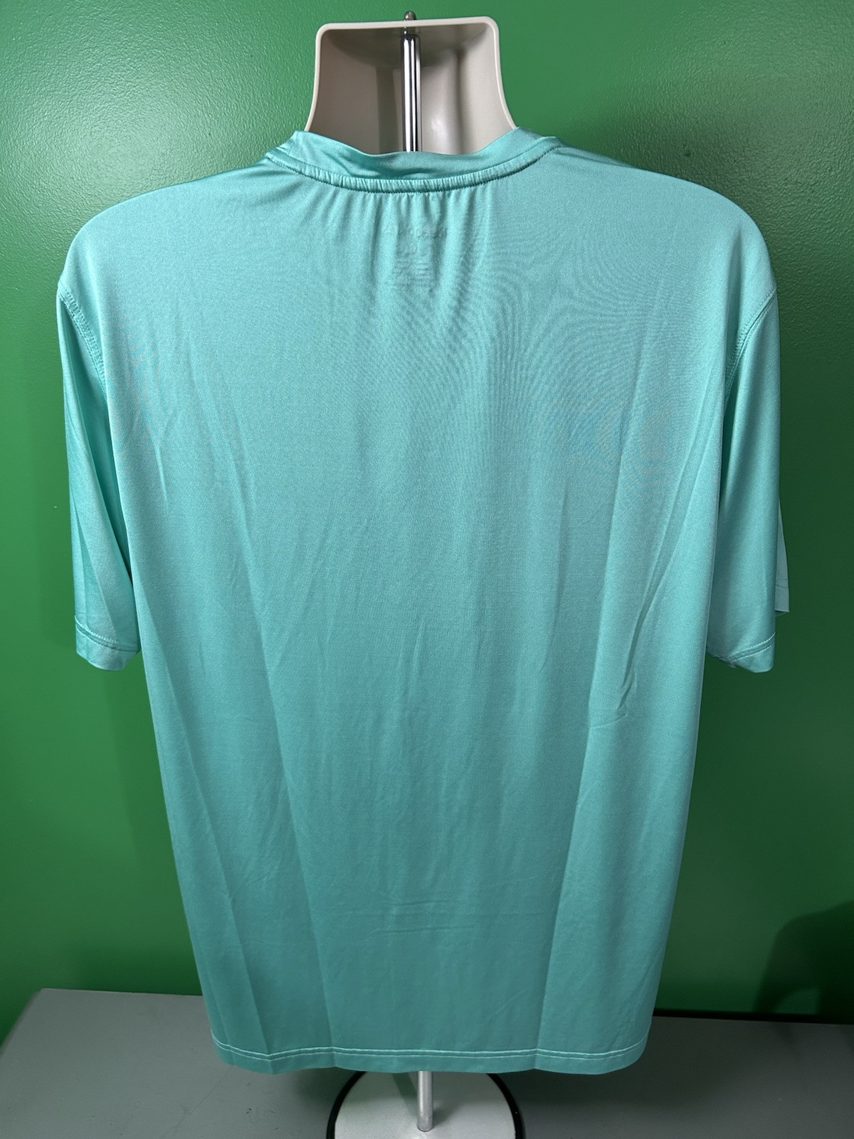 REEBOK Spellout T-Shirt Large Turquoise Polyester/Spandex Lightweight NICE!!