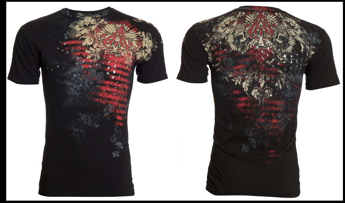 ARCHAIC by AFFLICTION Black WALLPAPER Short Sleeve Slim Fit Y2K T-shirt NWT