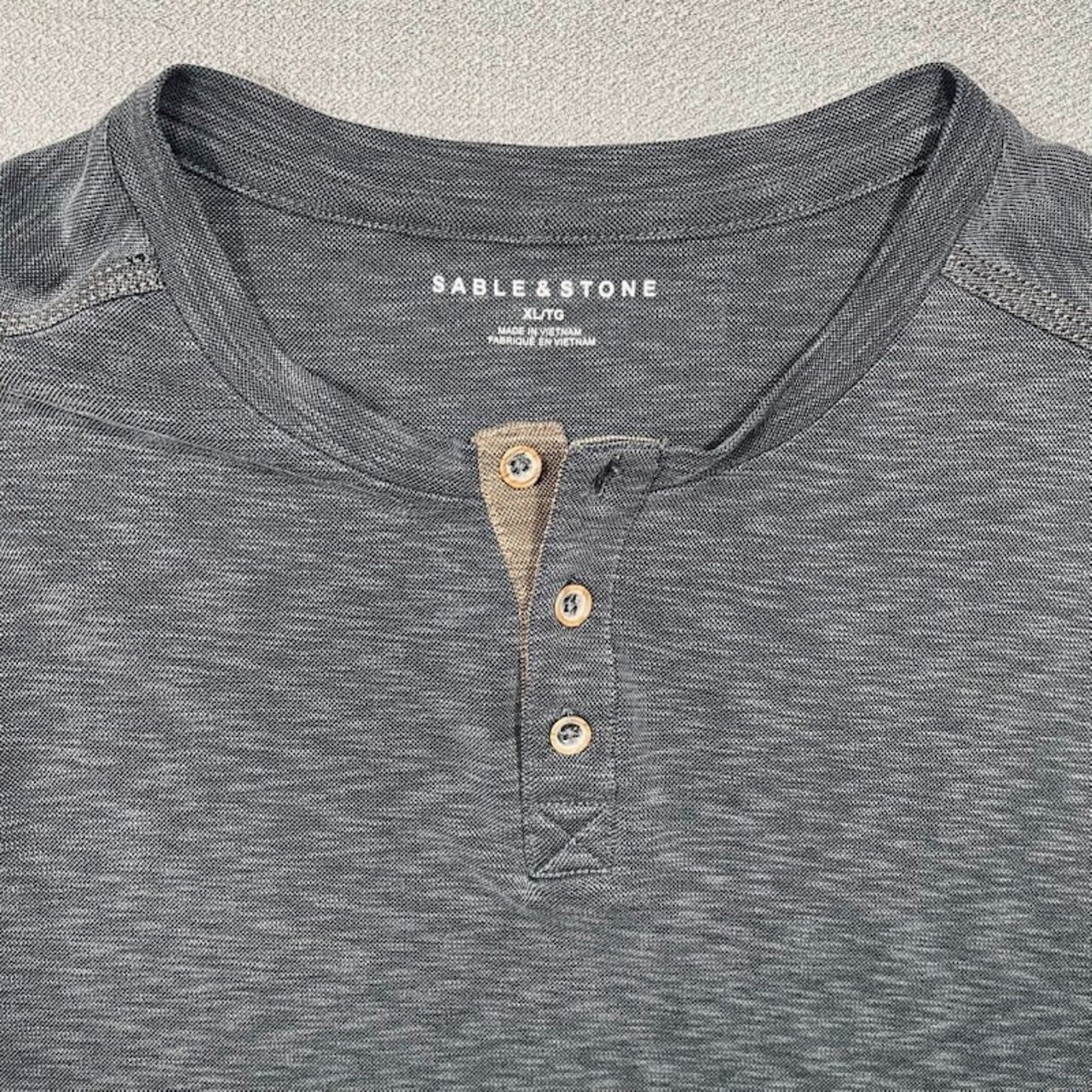 Sable Stone Mens 3 button Henley Long Sleeve Heathered Grey XL Heritage Coastal