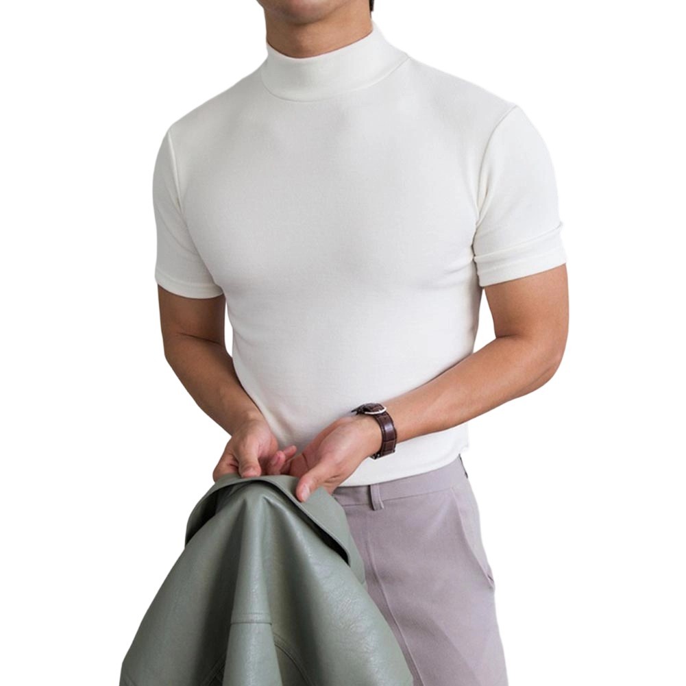 Slender Cut Men’s T Shirt Half High Collar 80% Polyester 20% Spandex Blend