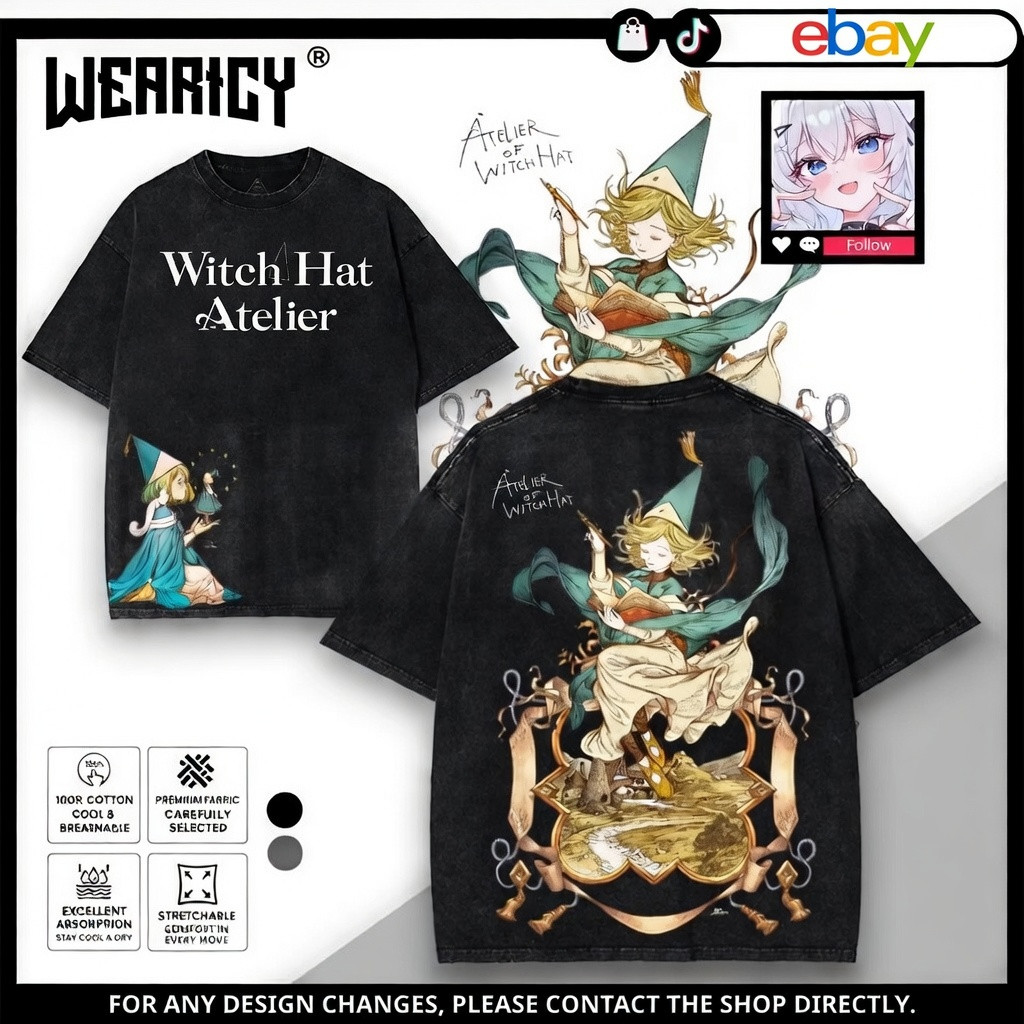 Wearicy Anime Witch Hat Atelier Coco Washed Vintage Anime Graphic Tee Shirt