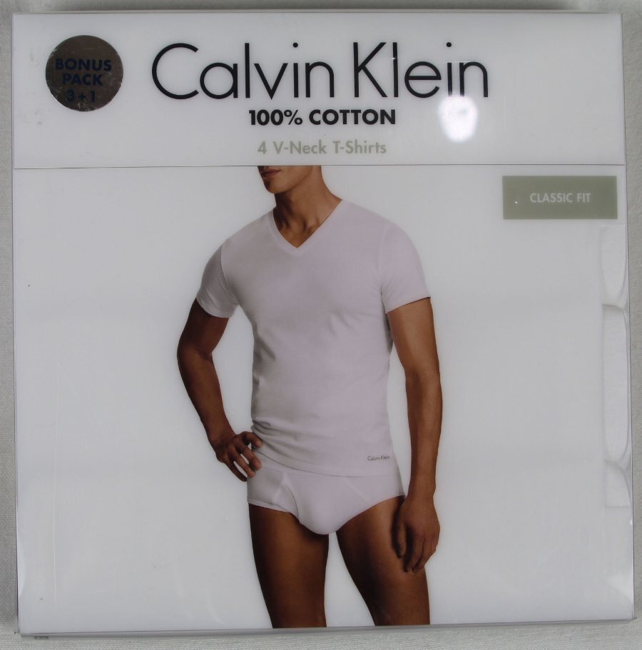 Calvin Klein 4 Pack White Classic Fit V Neck T-shirts Tee Cotton NWT