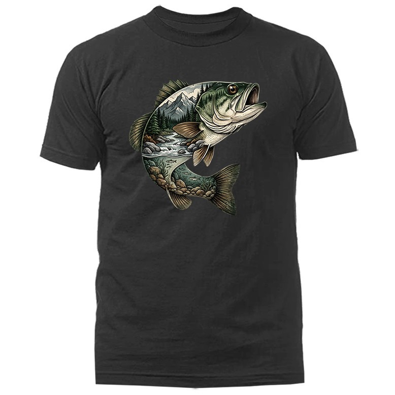 Mountain River Bass Fishing Outdoor Sports T-Shirt