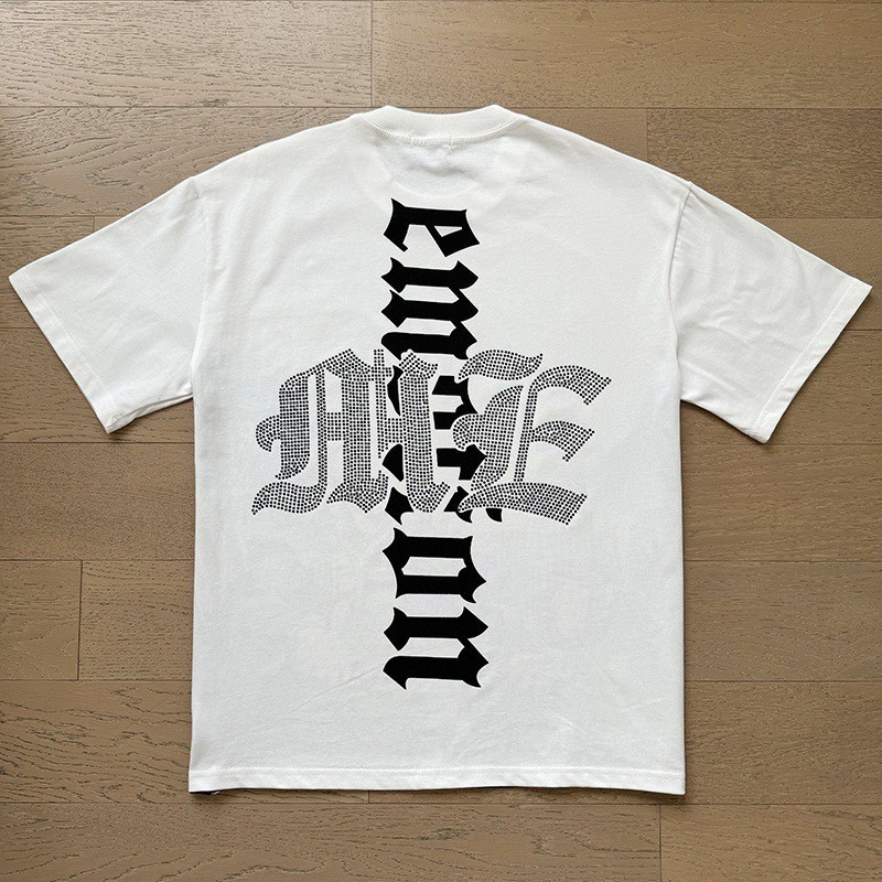 MIXED EMOTION Retro Rhinestone Letter Print Round Neck T-shirt