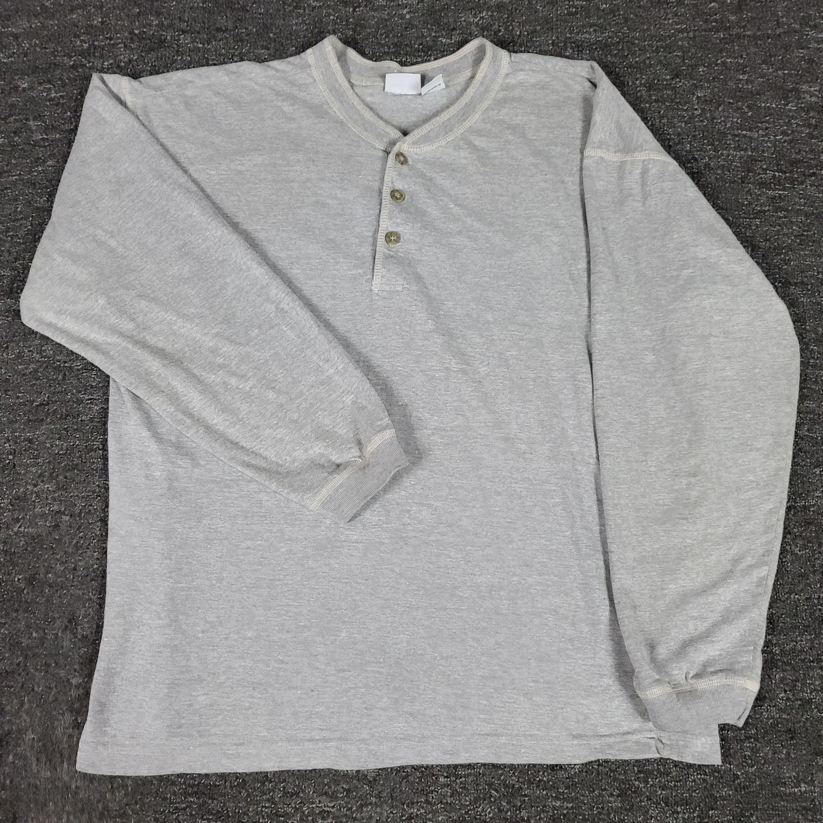Henley Shirt Mens Large Gray Vtg Y2K Retro Basic Editions Long Sleeve Pullover