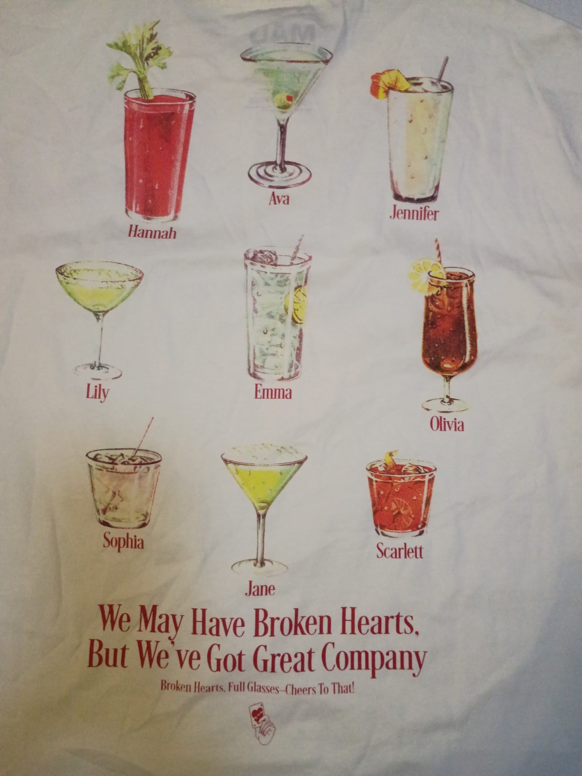 NWT Mad Engine Broken Hearts Social Club Medium White Cotton Graphic Crew Neck