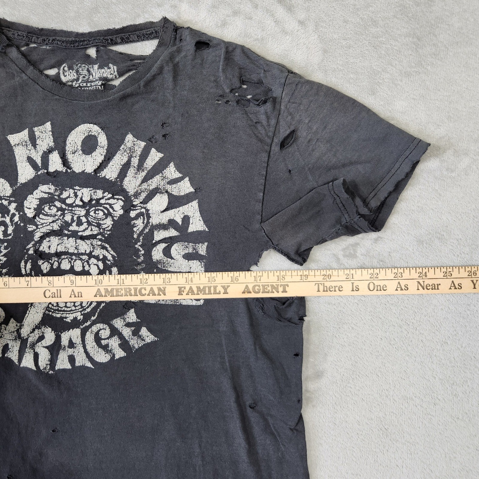 VTG Gas Monkey Garage Thrashed Distressed Gradient Sun Faded Worn WIP Paper Thin