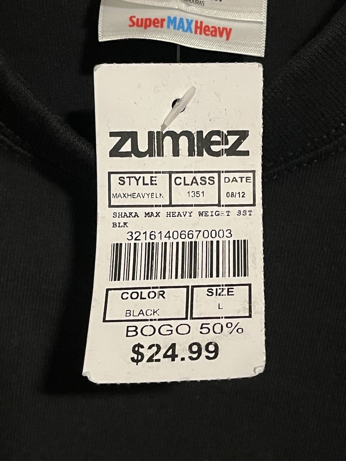 Shaka Wear + Zumiez T Shirt Adult Size L Black Short Sleeve Max Heavyweight NWT