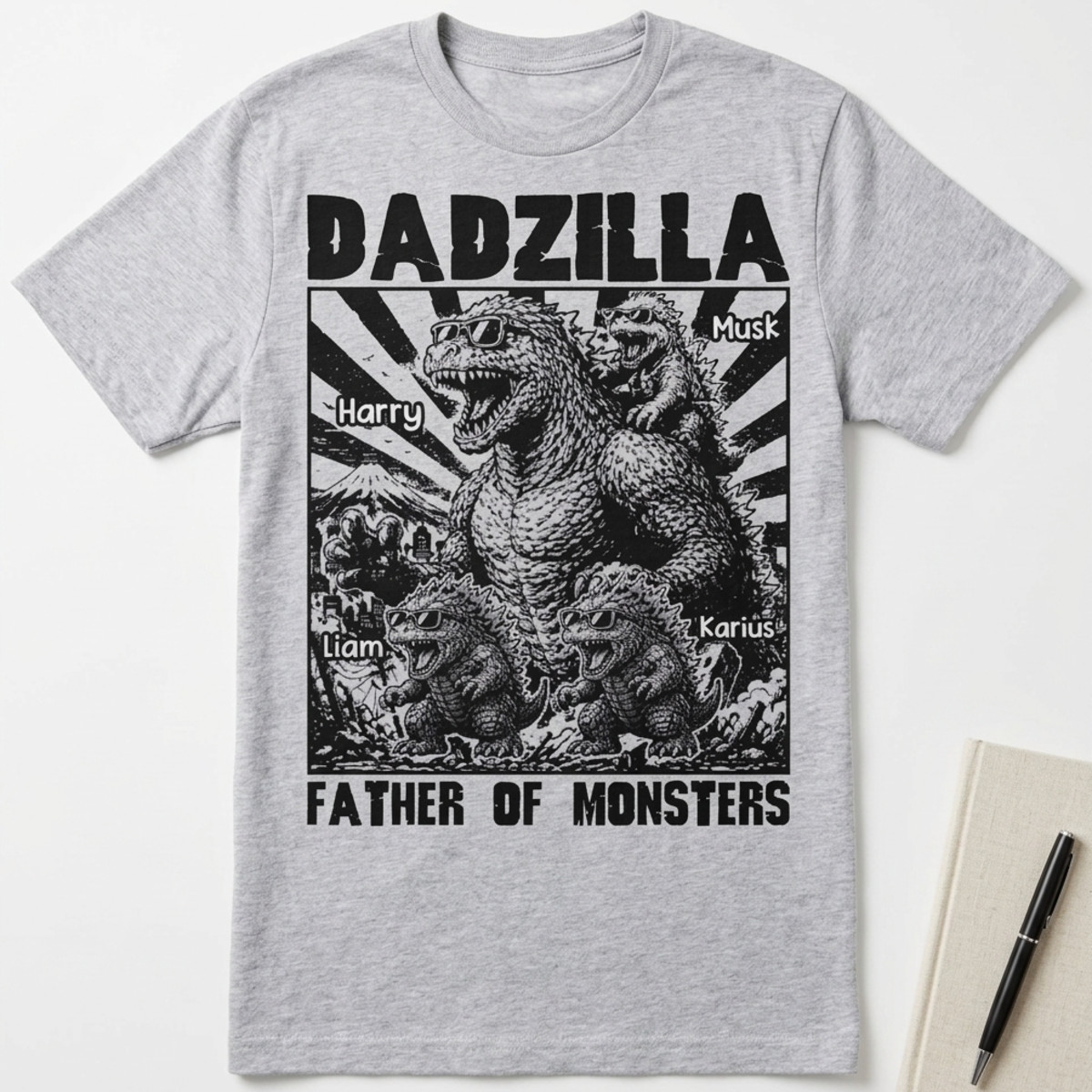 Personalize Dadzilla Father of Monsters Shirt, Father’s Day Custom Name Shirt