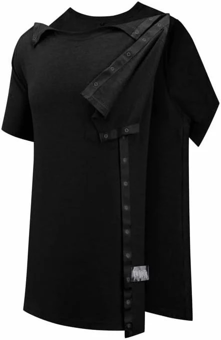 Post Shoulder Surgery Shirts for Men Full Snap Open Tear Away Short Sleeve T Shi