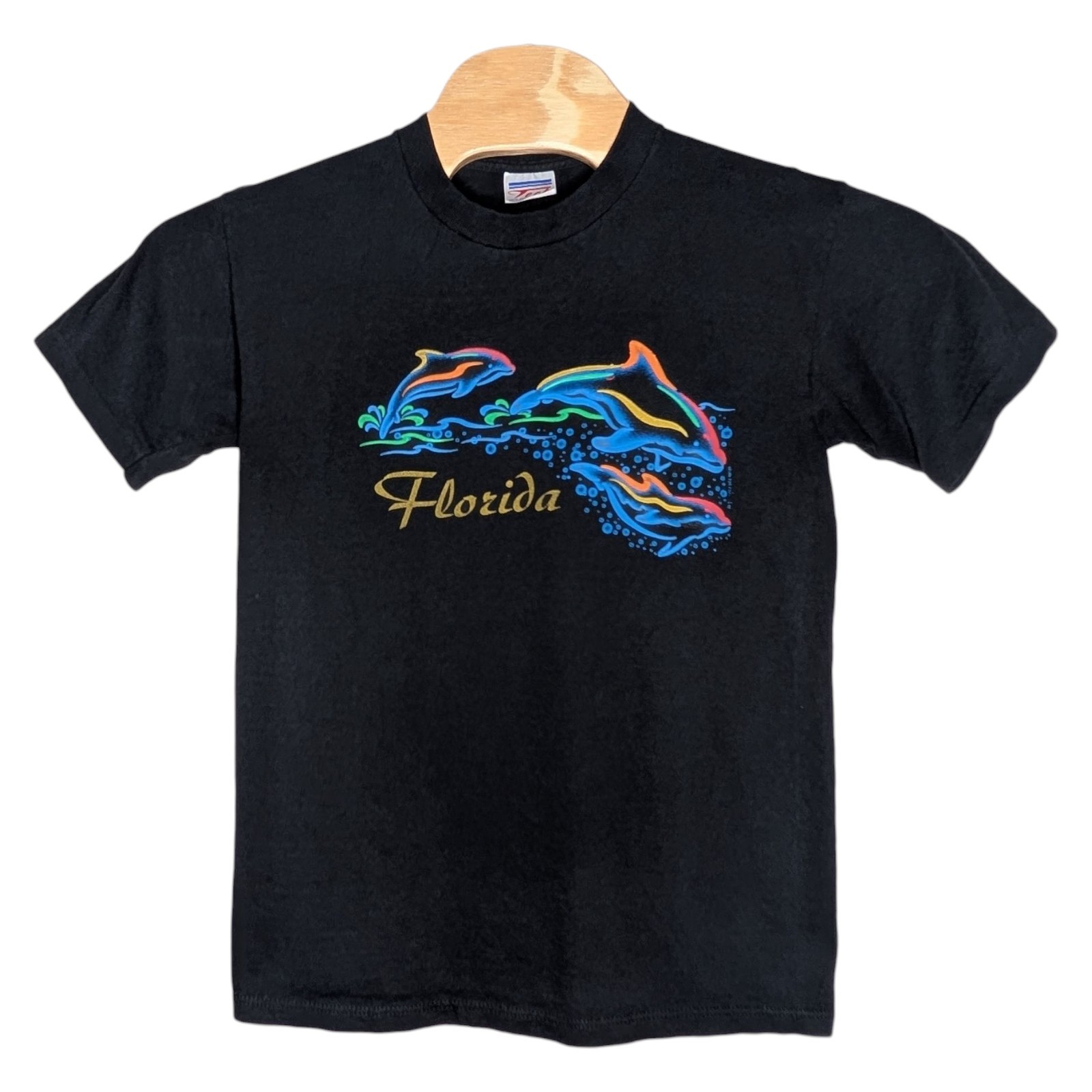 Vintage Florida Dolphins T Shirt Medium Tect Black Neon Water Single Stitch USA