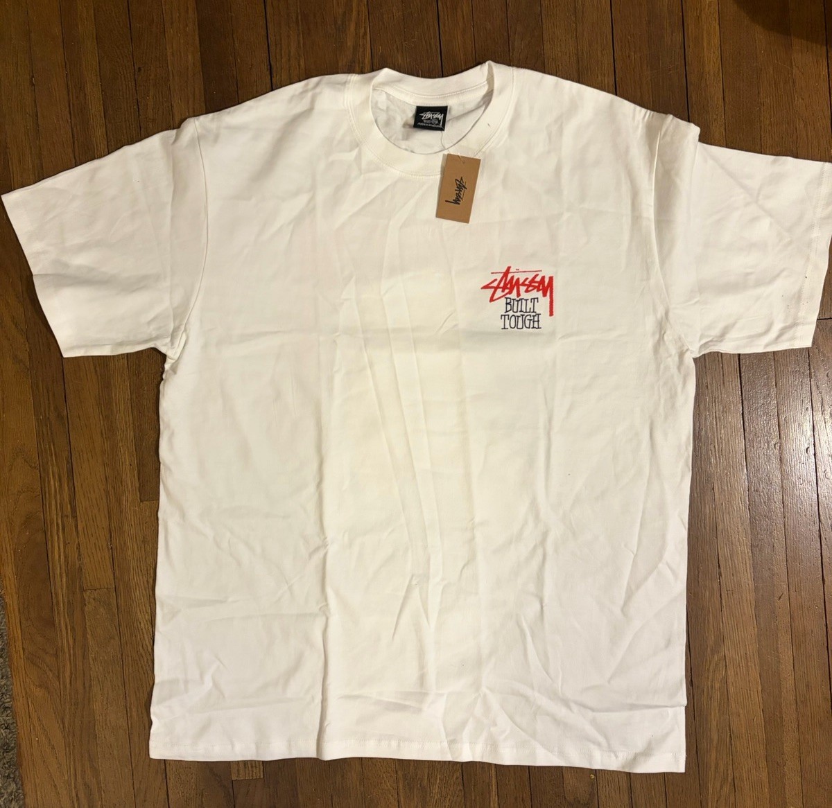 Stussy Shirt Built Tough Tee Tshirt White Size XXL Double Sided Streetwear ✅