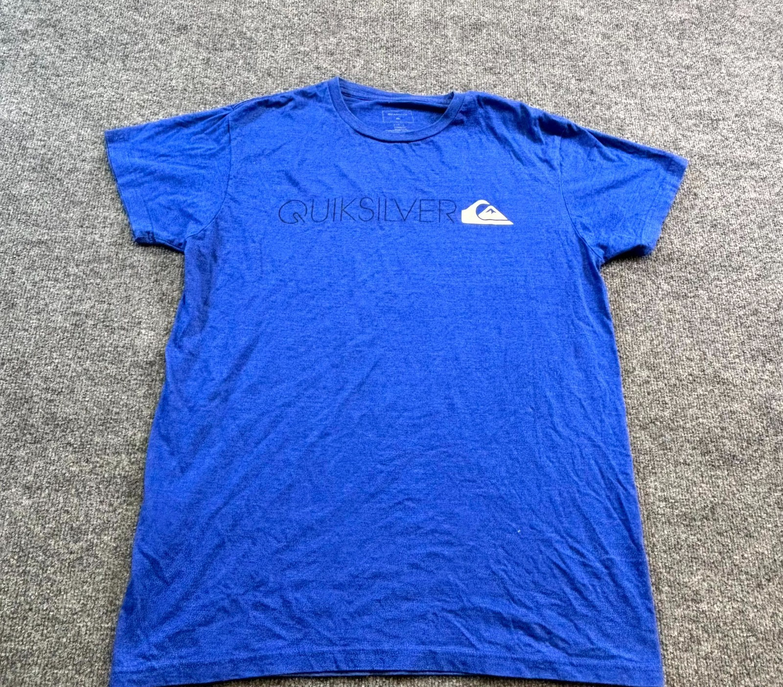 Quiksilver T-Shirt Men’s L Blue Cotton Spell-Out Logo Graphic Tee Surf Beach