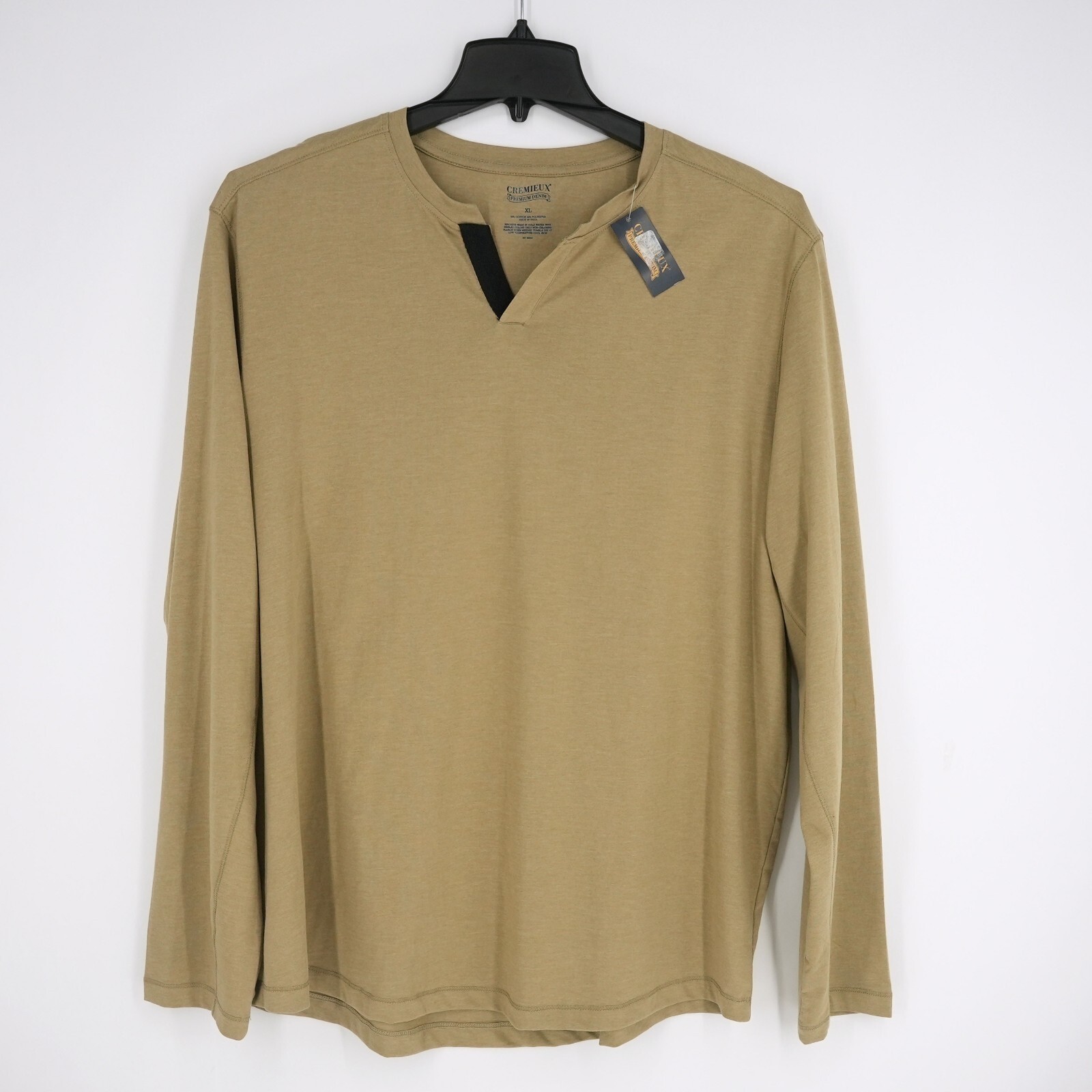 Cremieux Men’s Long-Sleeve Shirt Notch Neck XL Tan Solid Tagless NWT
