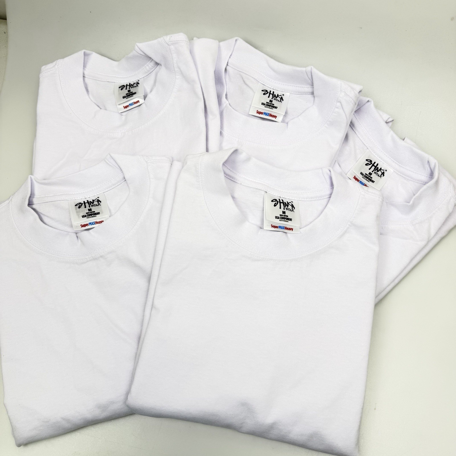 Shaka Wear Heavyweight White T-Shirt Mens M 100% Cotton Blank NWOT Lot of 5