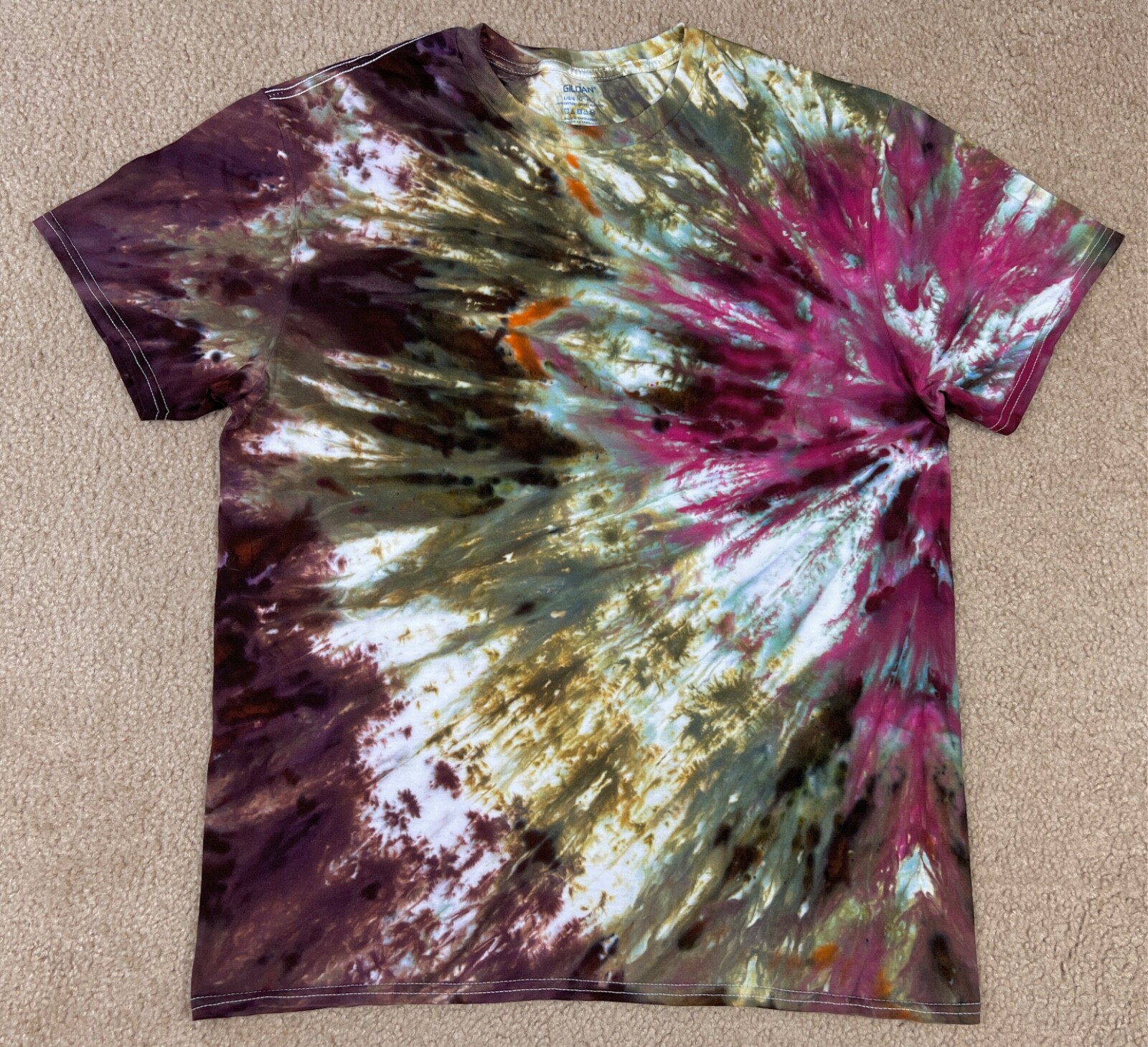 Handmade Ice Tie Dye T-Shirt Large Mens Womens Soft Cotton Green Purple Twist