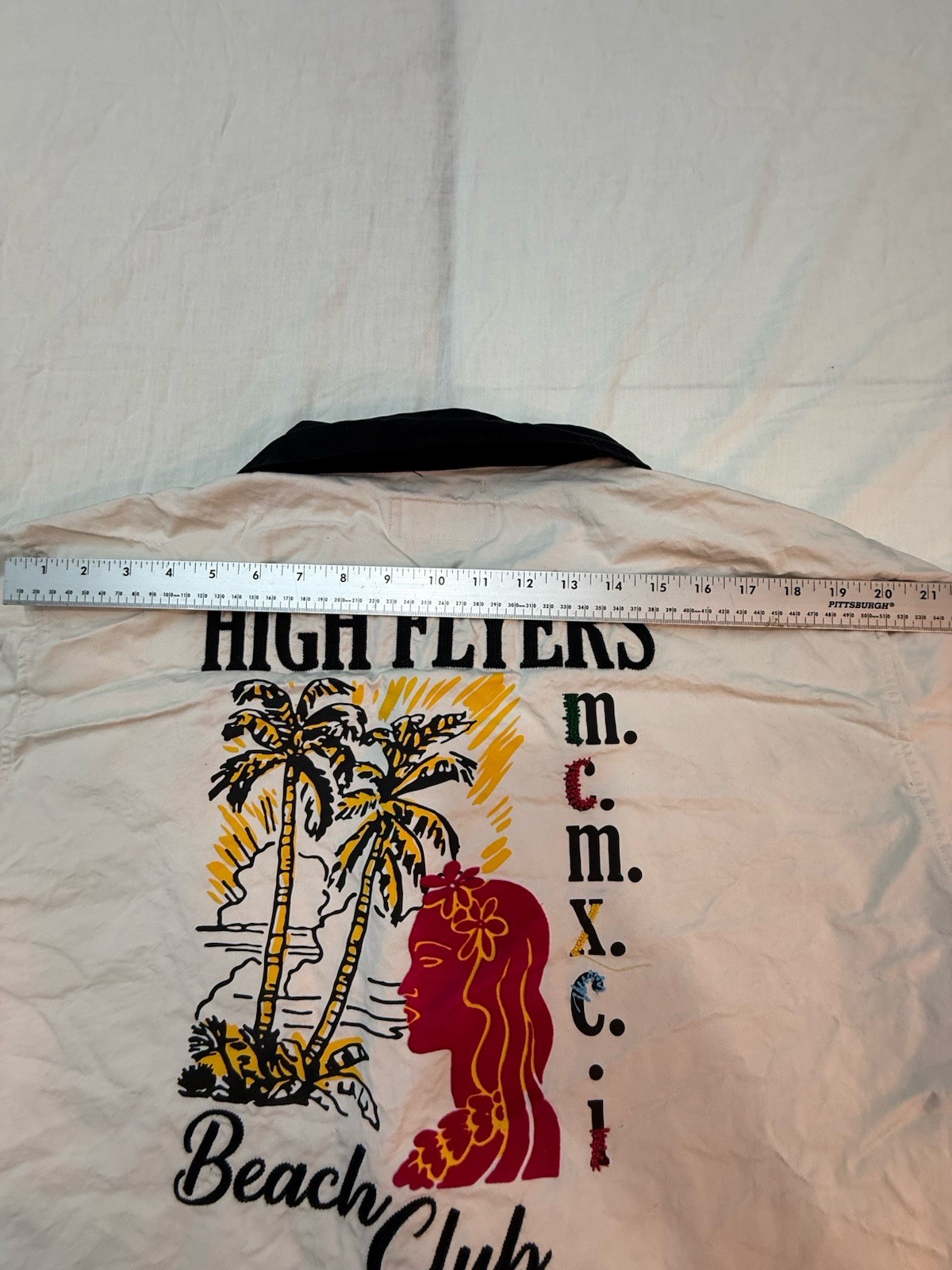 Smoke Rose Satin Lounge Beach Shirt- Chalk / XL Beach Club Palm Trees/