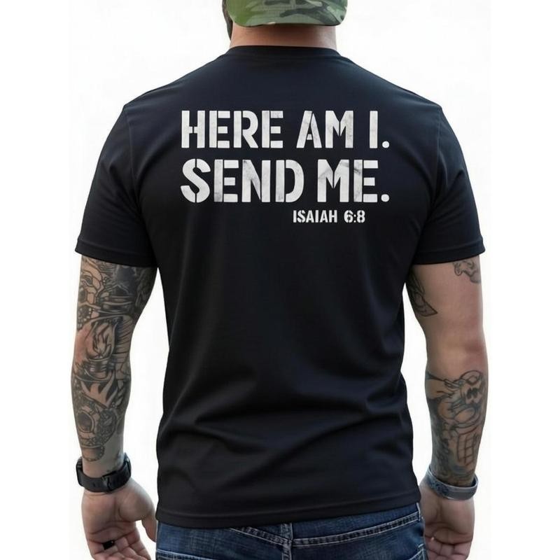 Here Am I Send Me Faith Graphic Tee for Men Fathers Day Christian Bible Verse Sh