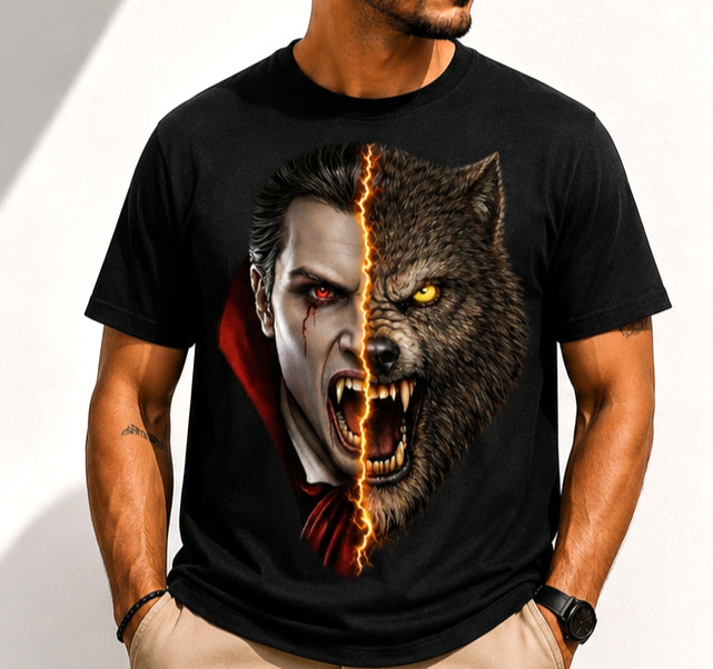 Vampire Werewolf Graphic T Shirt Horror Monster Tee Unisex