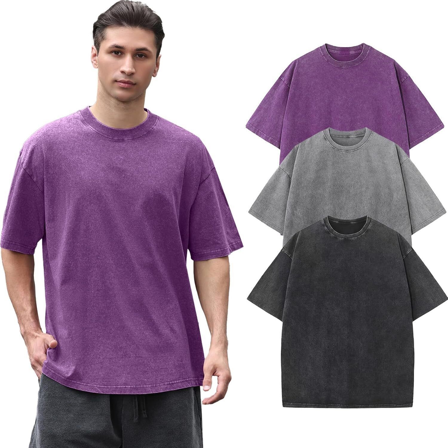 Men’s Vintage Washed Oversized T Shirt Loose Fit 100% Cotton Short Sleeve Tee