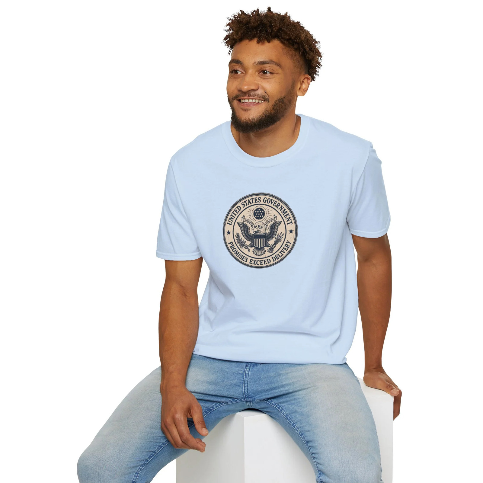 US Government Seal T Shirt Promises Exceed Delivery Funny Unisex Graphic Tee